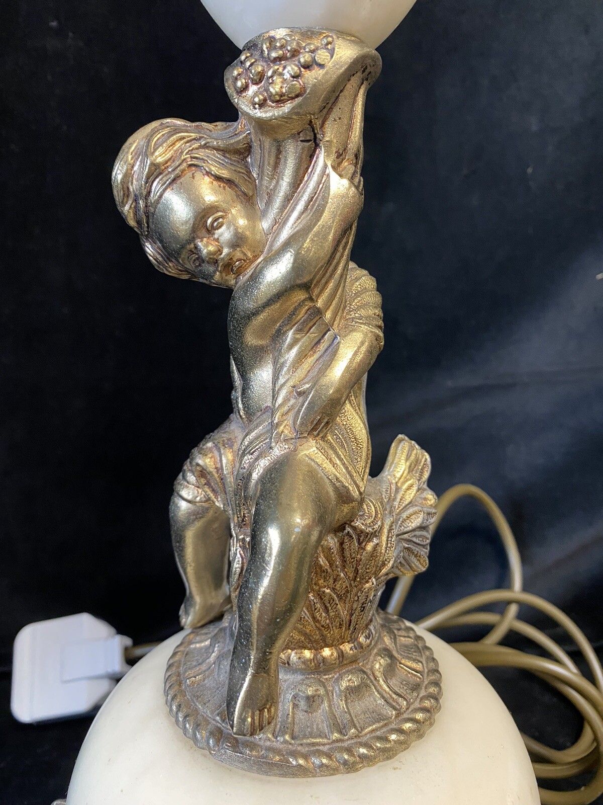 Neoclassical Style Pair Of  Large Ornate  Table Lamps Cherubs Putti Cupids photo vintage