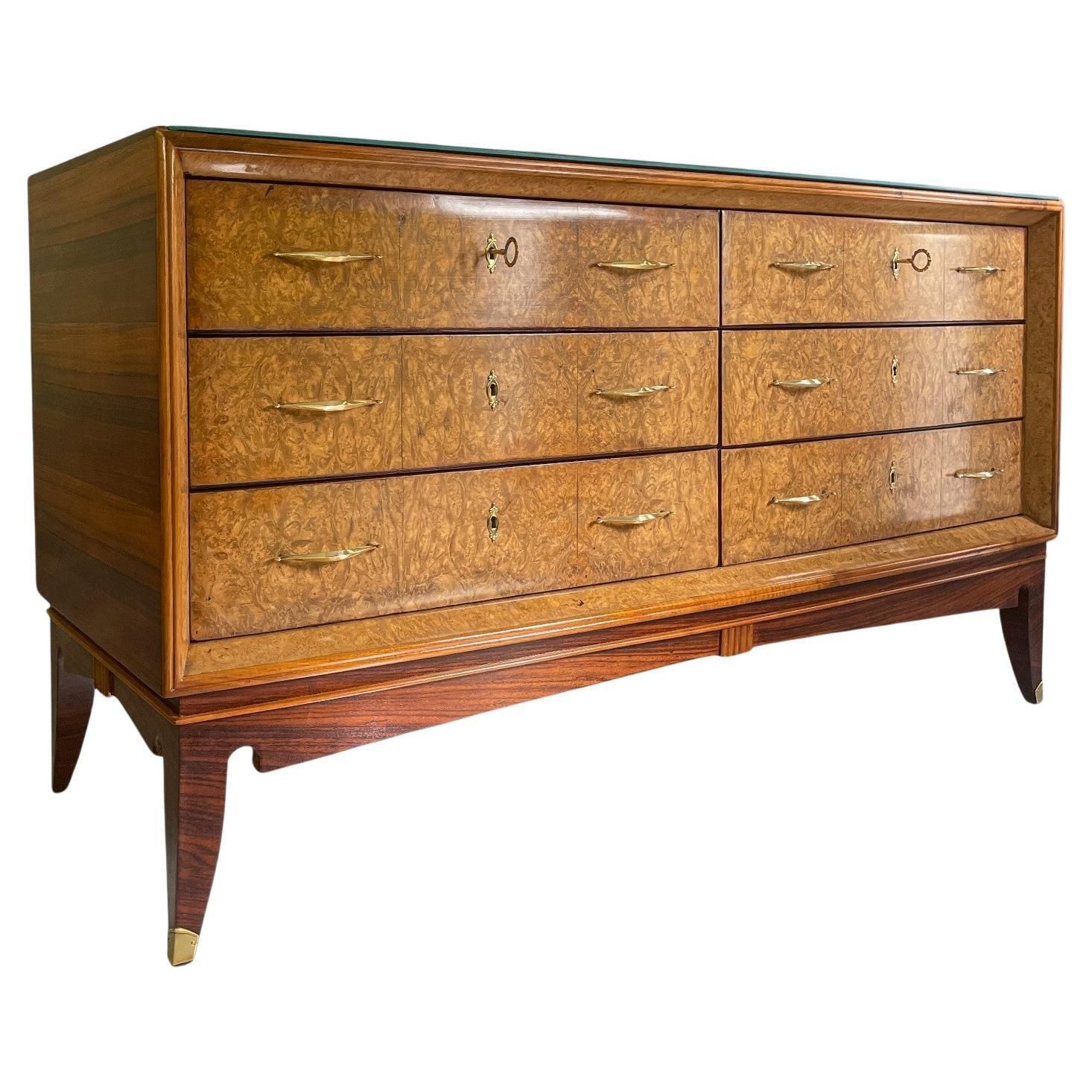 Italian Mid Century Sideboard Or Chest Of Drawers In  Maple Root, 1950s