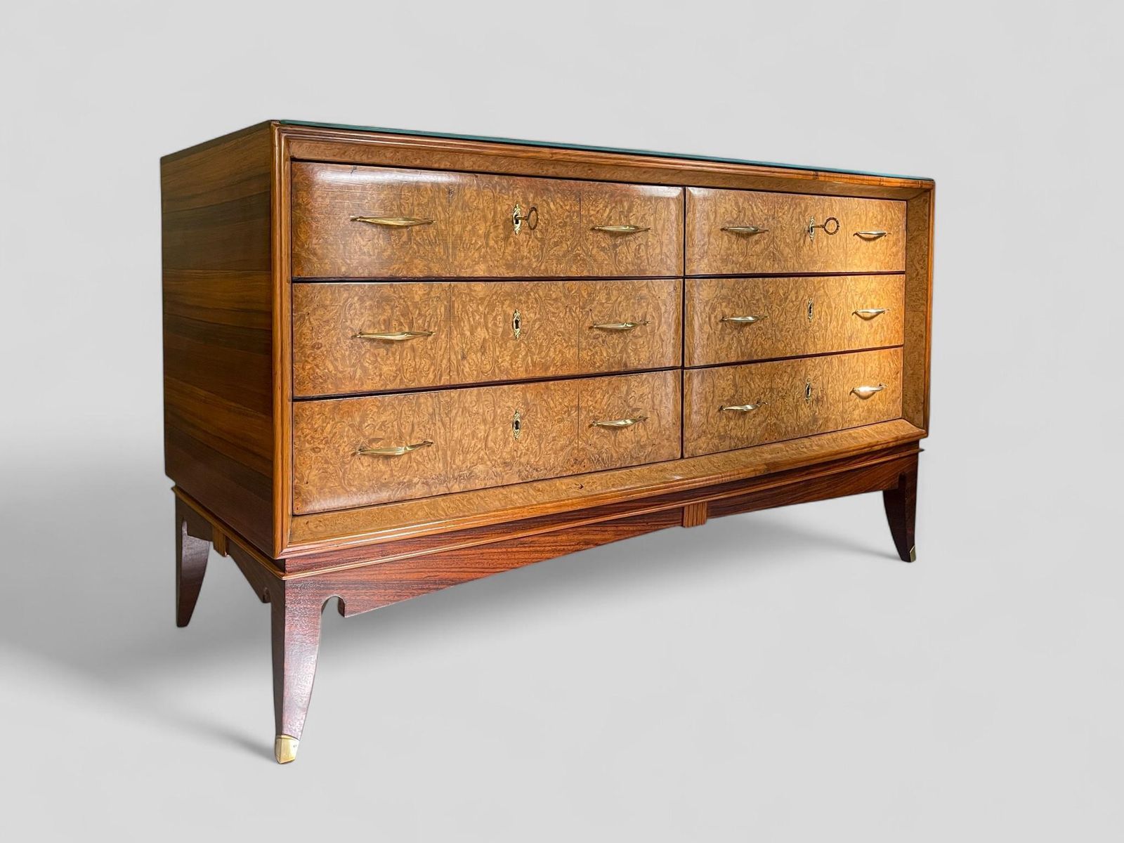 photo vintage Italian Mid Century Sideboard Or Chest Of Drawers In  Maple Root, 1950s