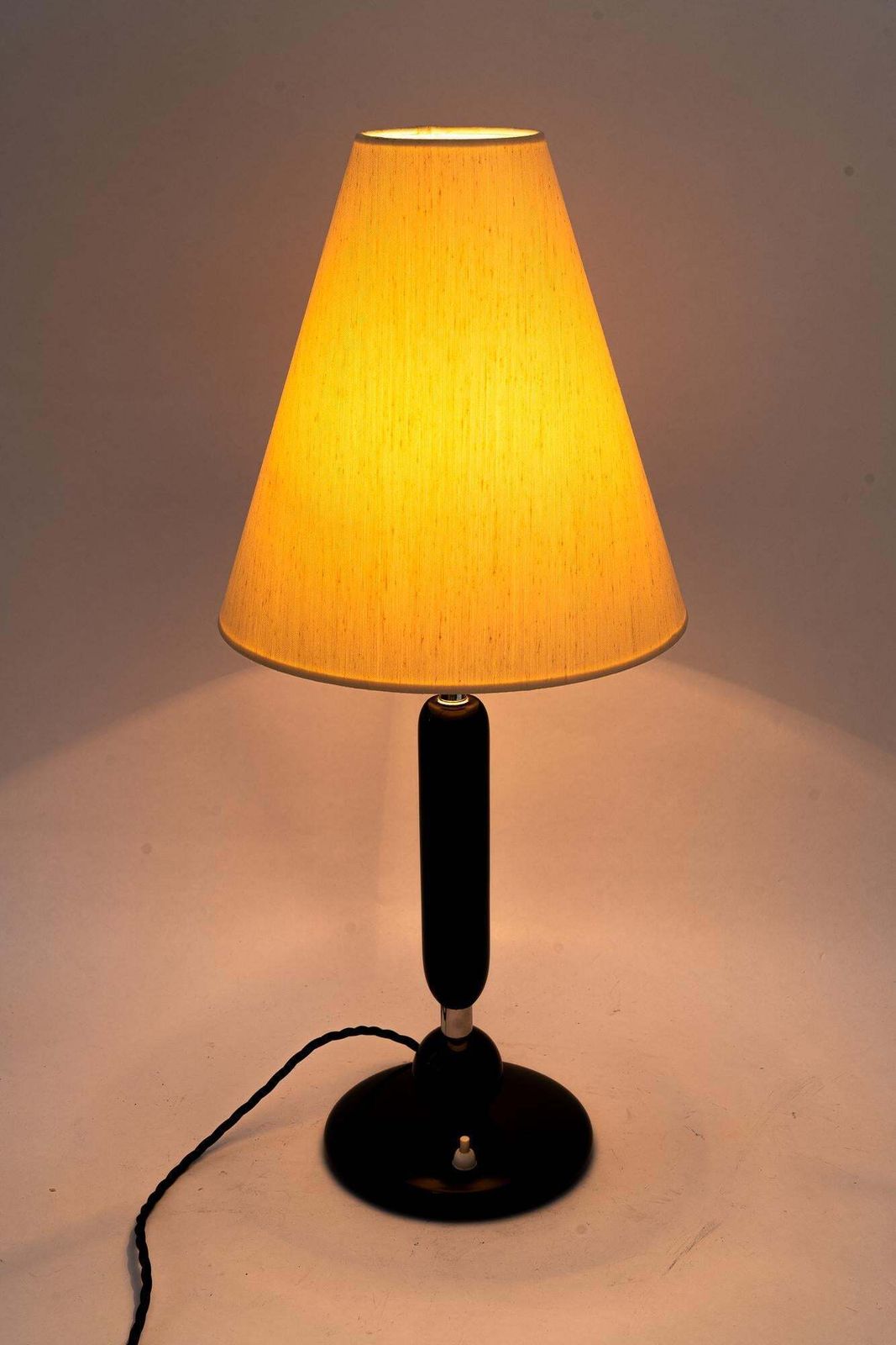 Big Wood And Nickel Table Lamp With Fabric Shade Around 1920s photo buy