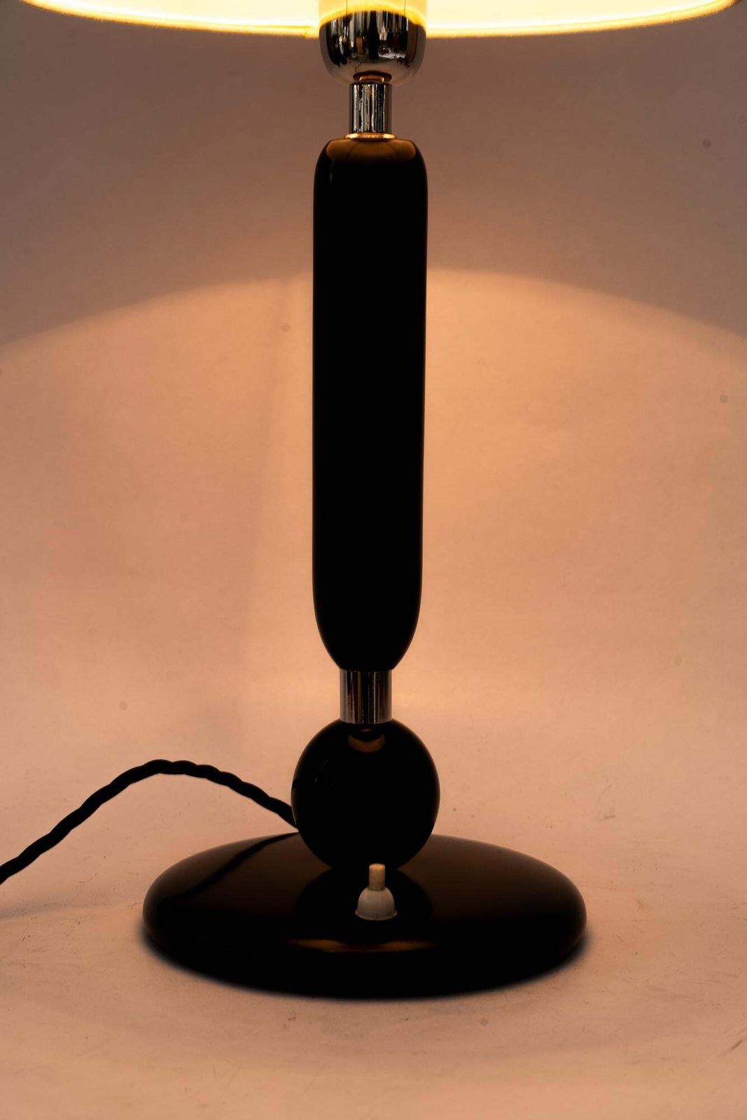 Lighting Big Wood And Nickel Table Lamp With Fabric Shade Around 1920s photo