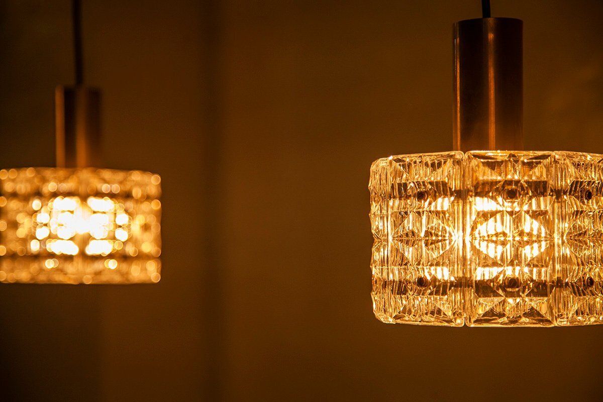 Vintage Geometric Crystal Prism Pendant Lamps From Kinkeldey, 1960s, Set Of 2 photo for sale