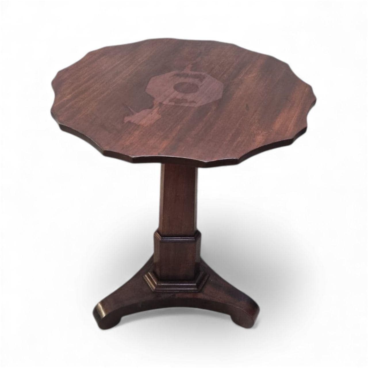 Vintage Scalloped Top Pedestal Occasional Table / Early 20th Century