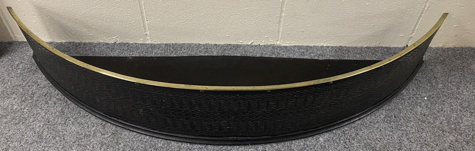Large Curved Period Fire Place Fender Black Steel Fretwork And Brass photo for sale