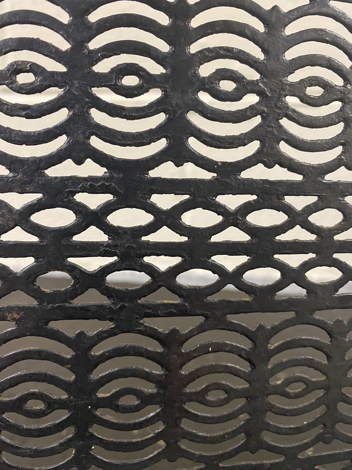 Large Curved Period Fire Place Fender Black Steel Fretwork And Brass photo buy