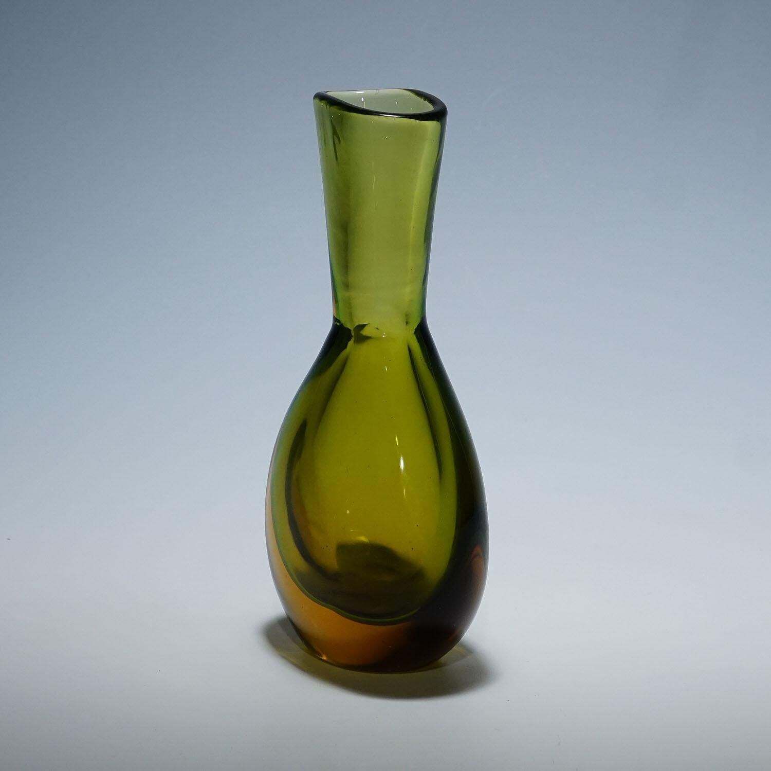 Vase In Green And Amber Sommerso Glass, Flavio Poli For Seguso photo for sale