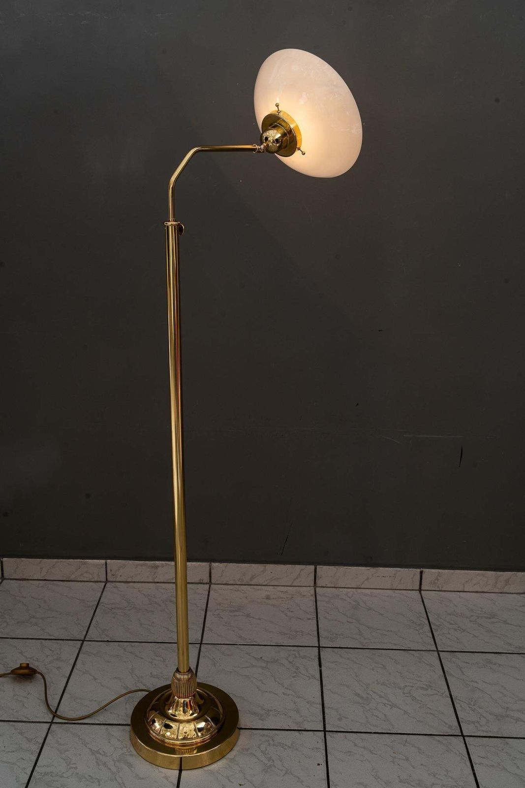 Adjustable Art Deco Floor Lamp With Original Opal Glass Shade Vienna Around 1920 photo vintage
