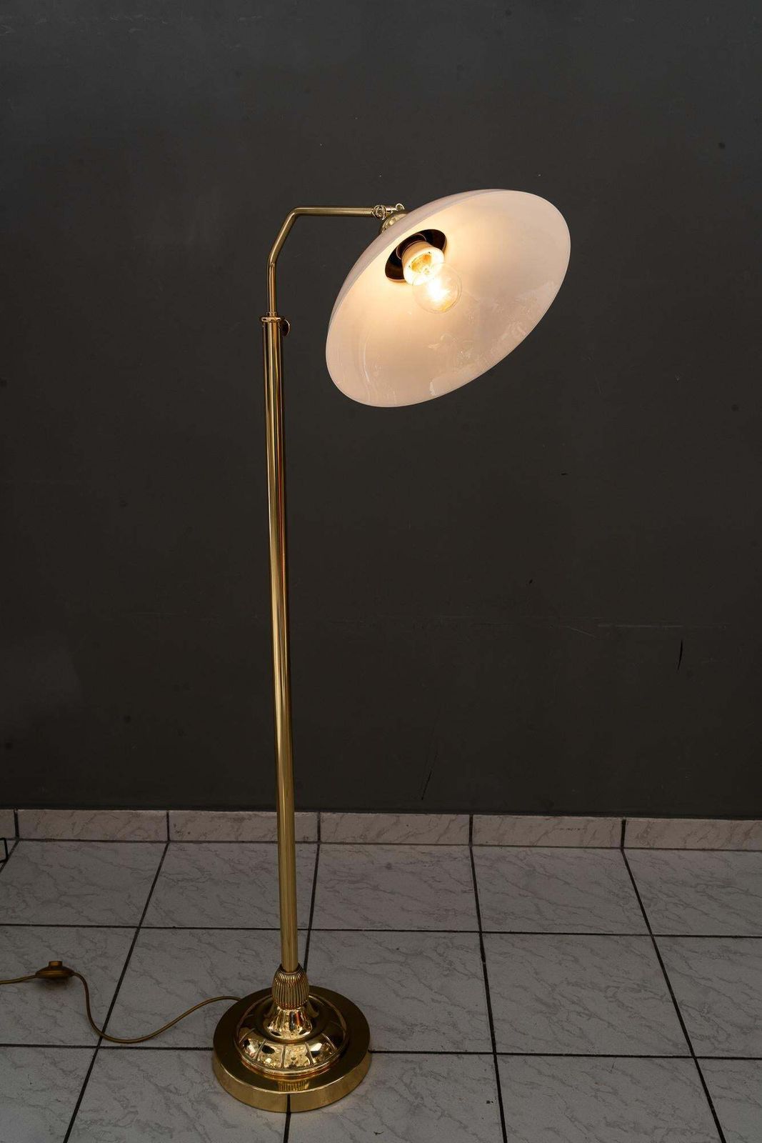 photo for sale Adjustable Art Deco Floor Lamp With Original Opal Glass Shade Vienna Around 1920