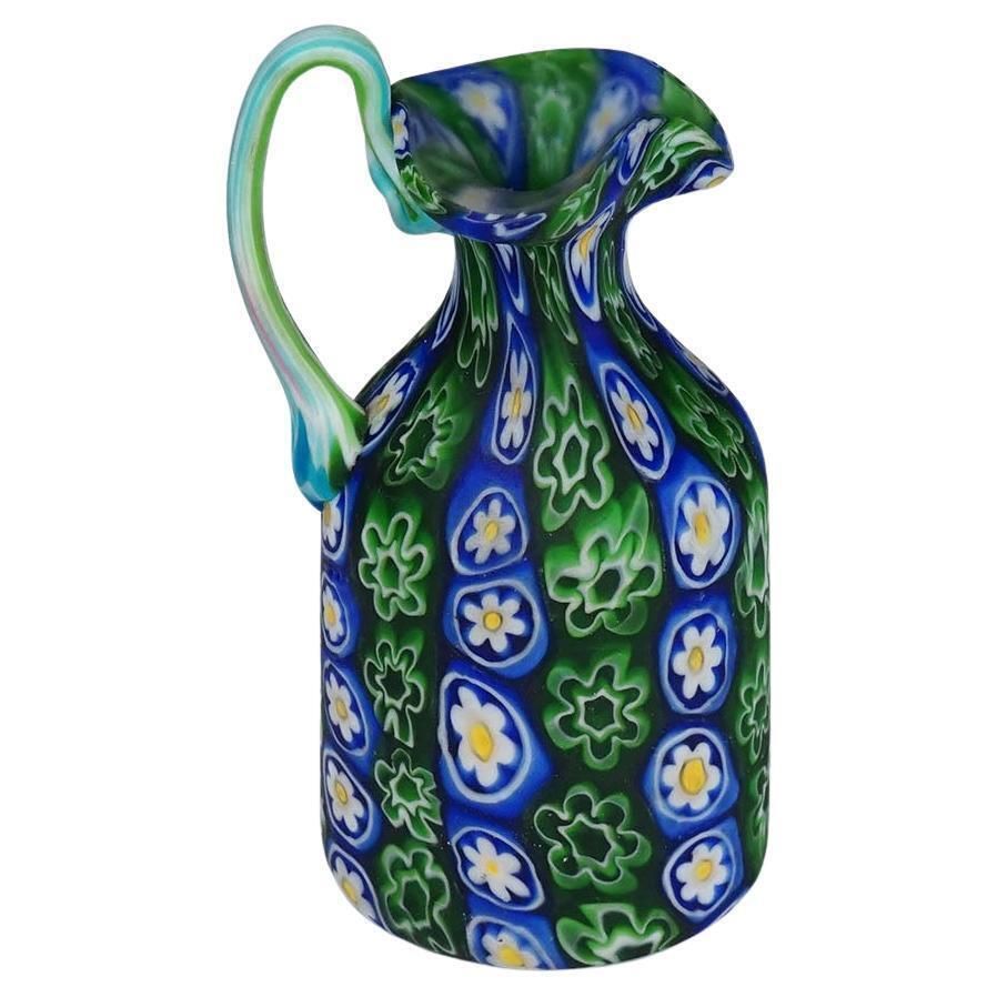 Antique Millefiori Jug In Blue And Green, Fratelli Toso Murano Ca. 1920s