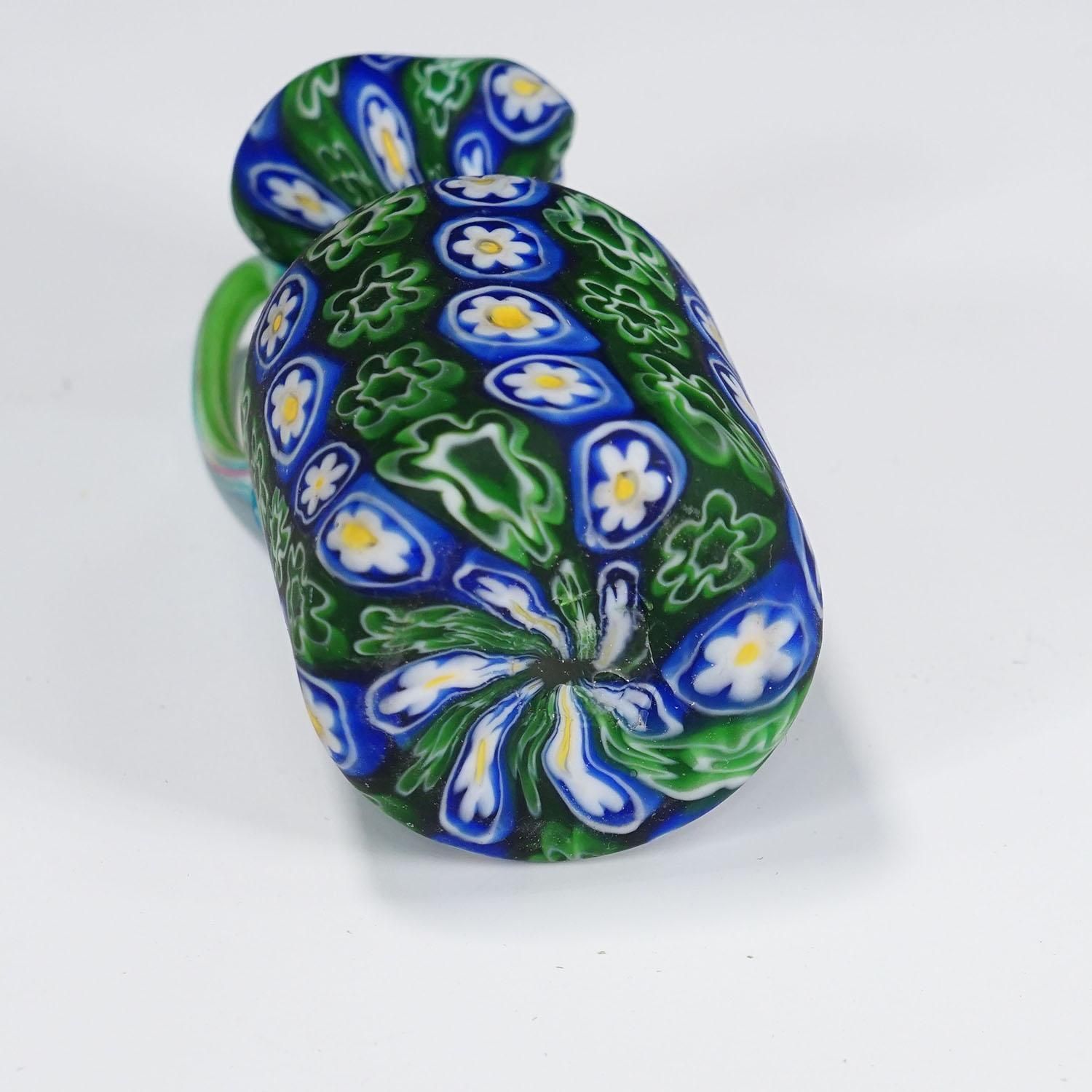 Antique Millefiori Jug In Blue And Green, Fratelli Toso Murano Ca. 1920s photo vintage