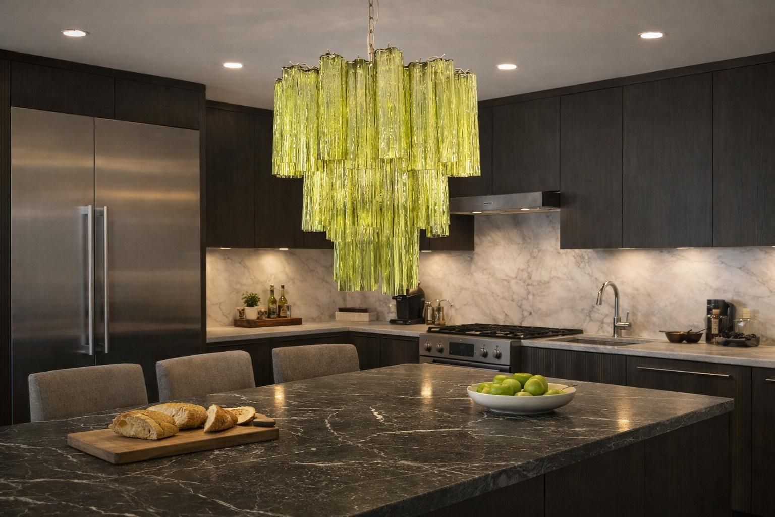 Pair Italian Chandeliers In Murano Glass photo vinterior