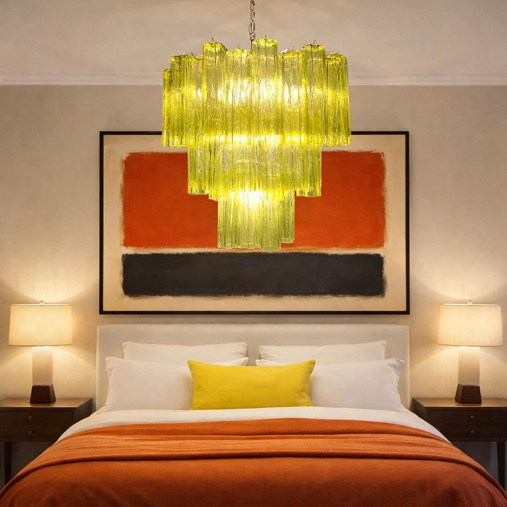 Lighting Pair Italian Chandeliers In Murano Glass photo