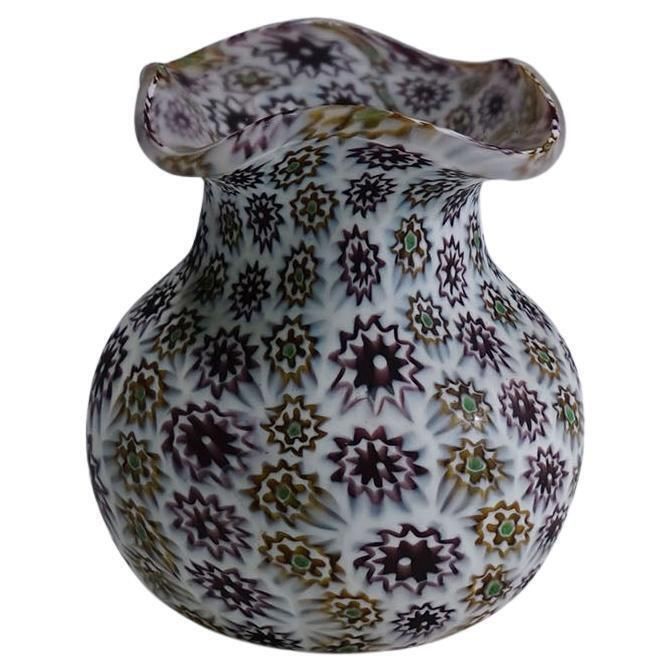 Antique Millefiori Vase In Violet And White, Fratelli Toso Murano Ca. 1920s