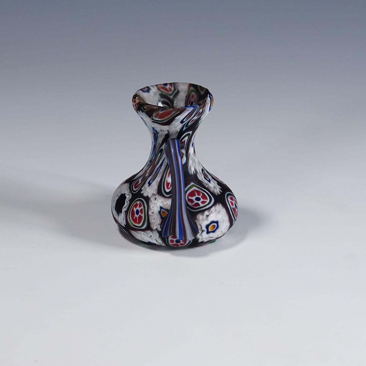Antique Millefiori Vase In Violet And White With Handles Fratelli Toso Murano photo for sale