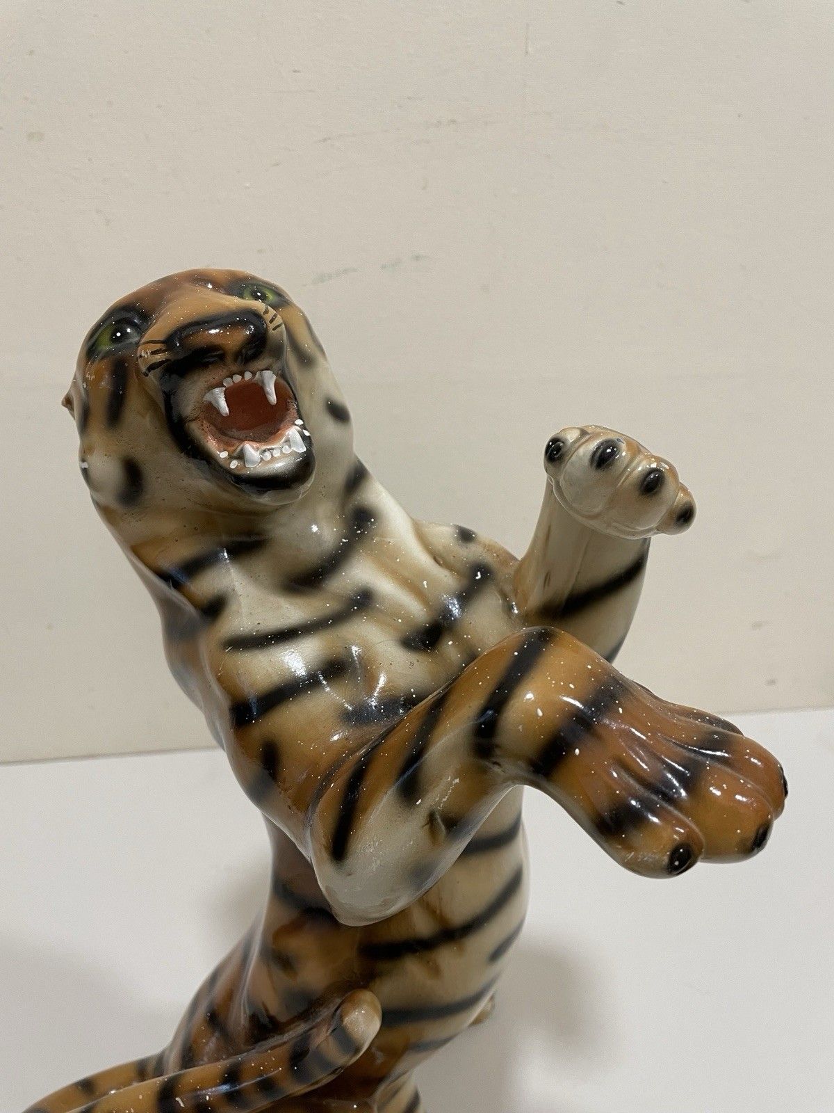 Large Vintage Rearing Tiger Ornament Mid Century Figurine photo for sale