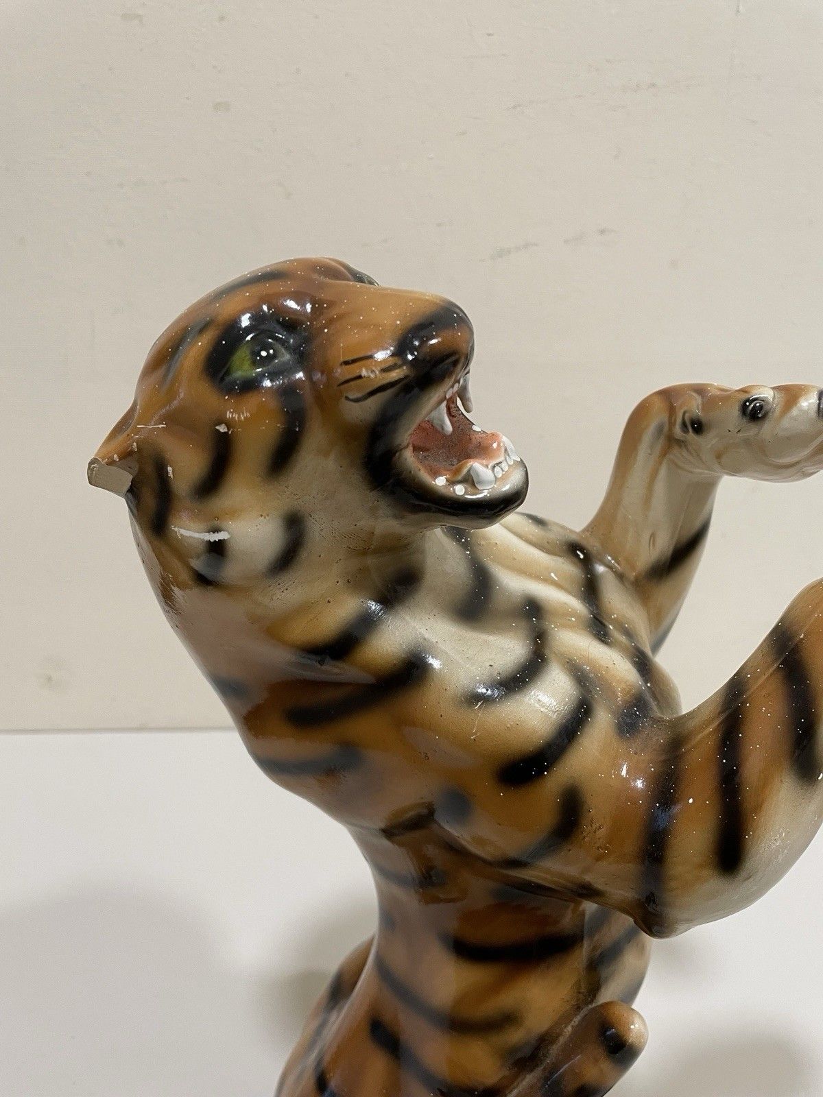 Large Vintage Rearing Tiger Ornament Mid Century Figurine photo Art