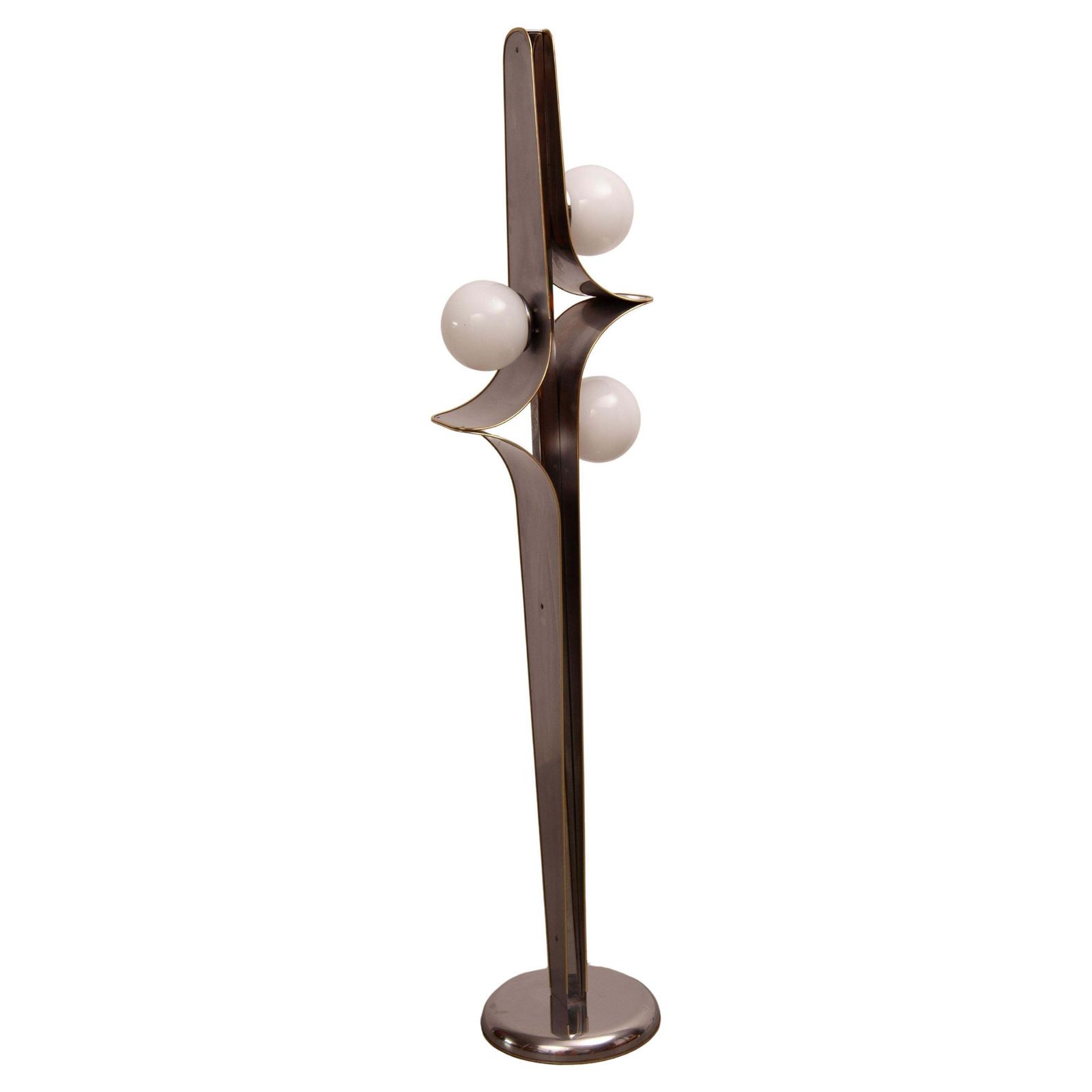 photo vintage Rare Floor Lamp, Brushed Metal, Brass, Opaline Globes Murano, 1960s