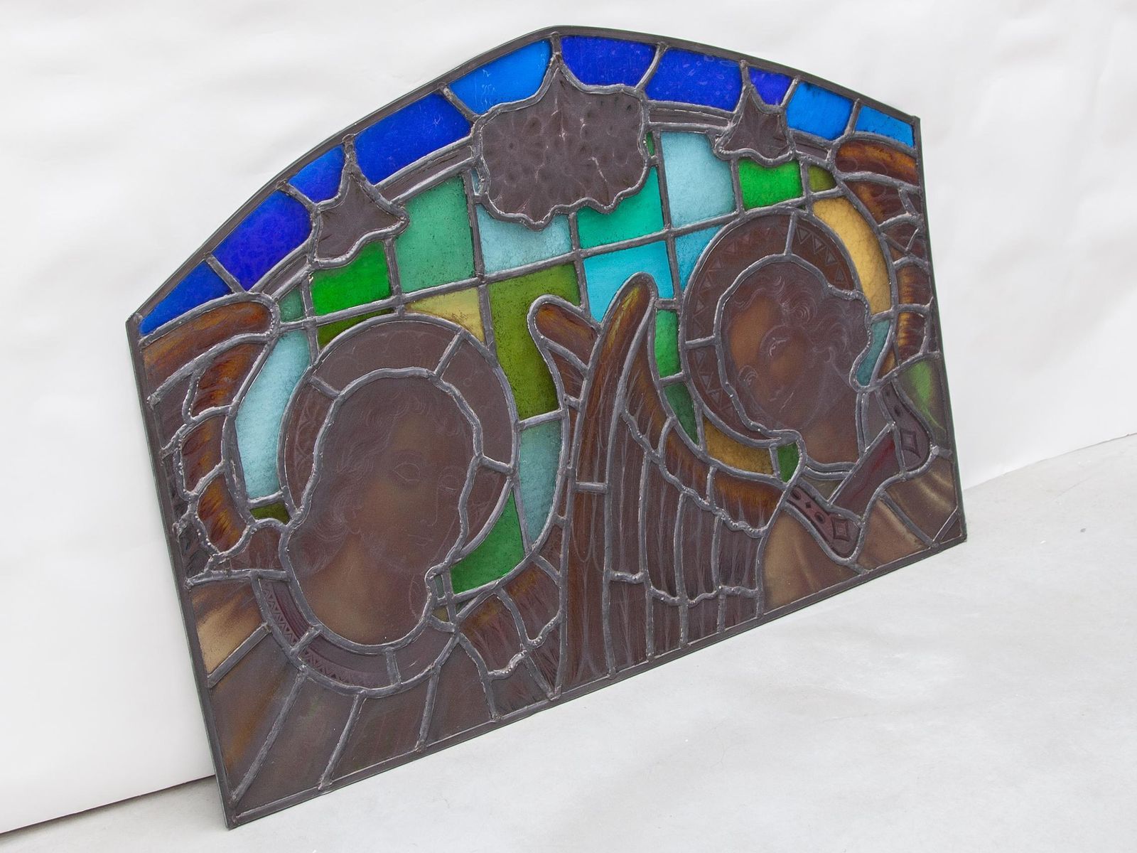 Religious Antique Stained Glass Window 19th Century photo Home Decor