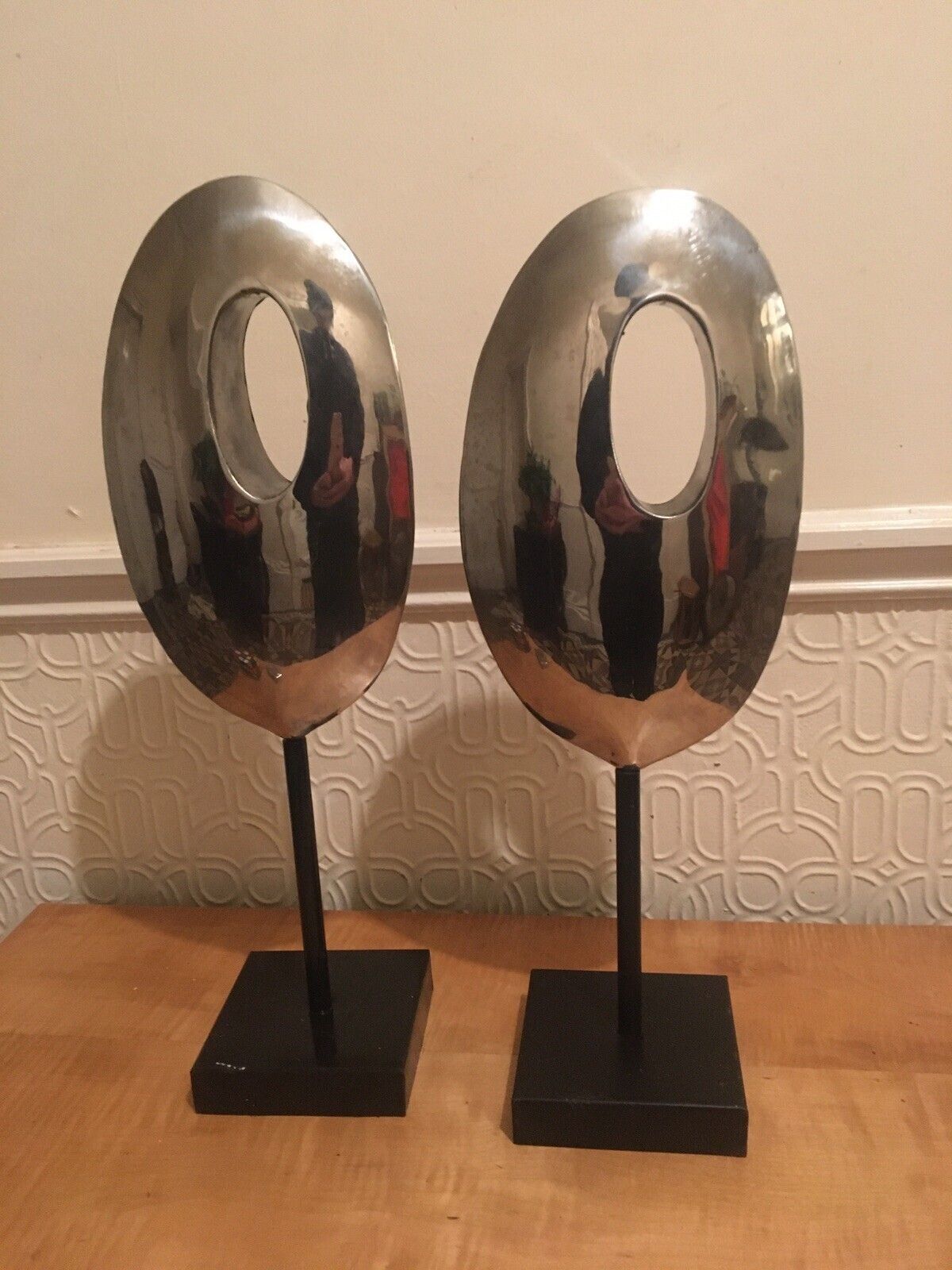 Pair Mid Century Modernist Minimalist Stainless Steel Abstract Sculptures photo vinterior