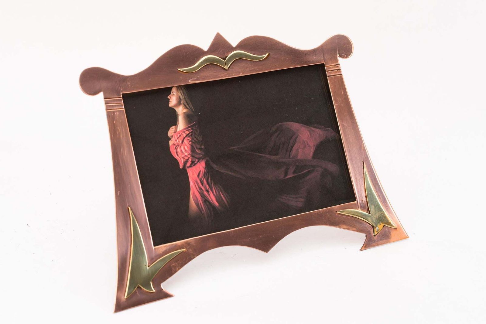 Copper And Brass Art Deco Picture Frame With Glass Around 1920s photo for sale