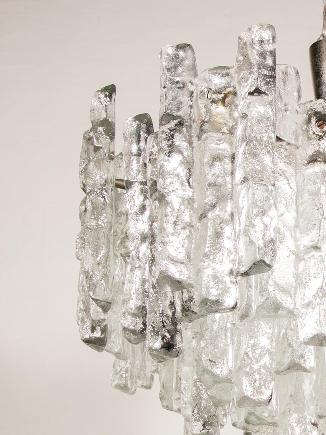 Lighting Large Jt Kalmar, Austria, Murano Glass Iced Blocks, Chandelier, 1960s photo