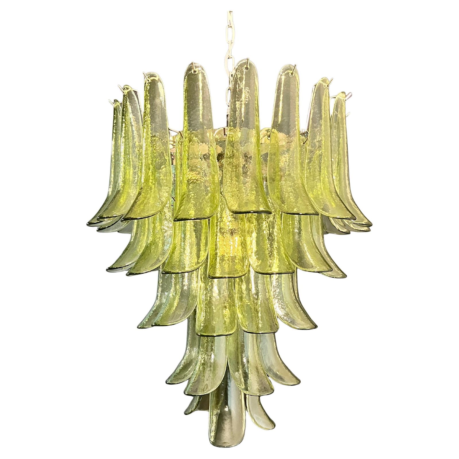 Murano Chandelier In Green Glass, Nickel Frame, Vintage Style, 1990 photo vinterior