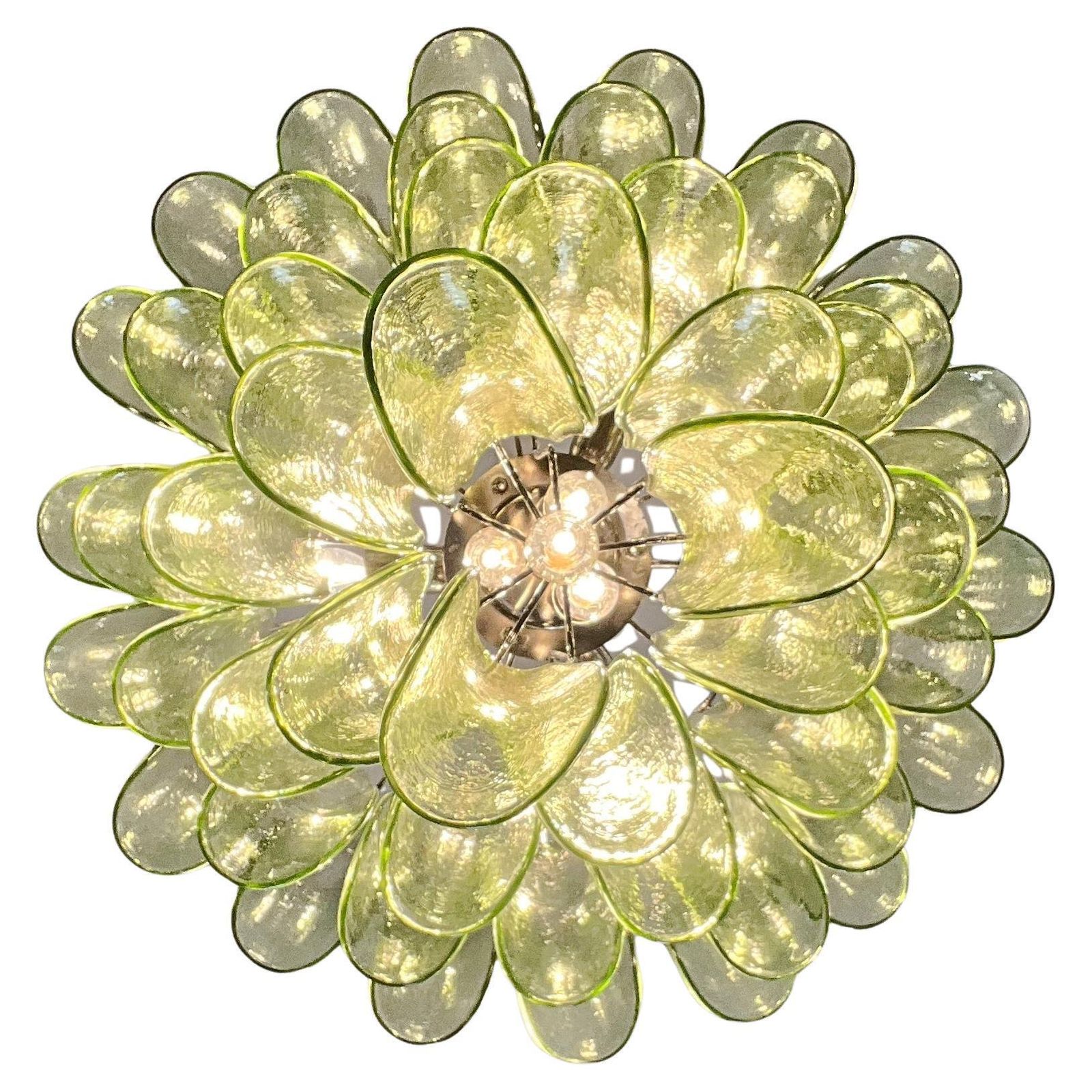 photo vintage Murano Chandelier In Green Glass, Nickel Frame, Vintage Style, 1990