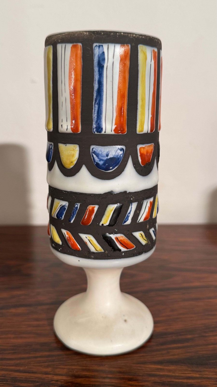 Multi Colors Graphic Glazed Goblet, Vase Design By Roger Capron For Vallauris photo vinterior