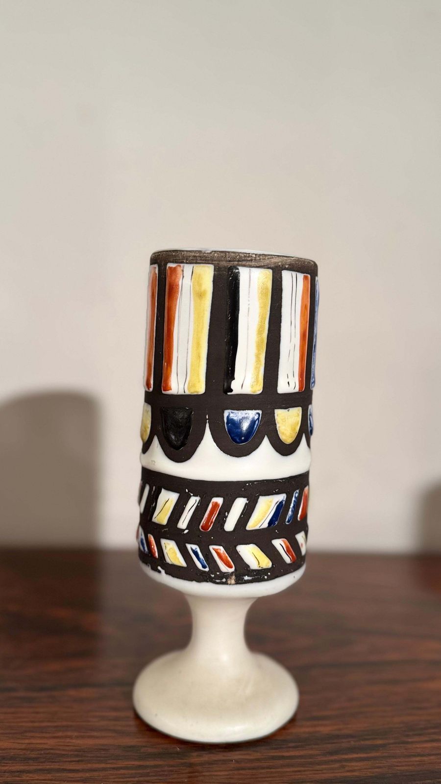 Multi Colors Graphic Glazed Goblet, Vase Design By Roger Capron For Vallauris photo buy