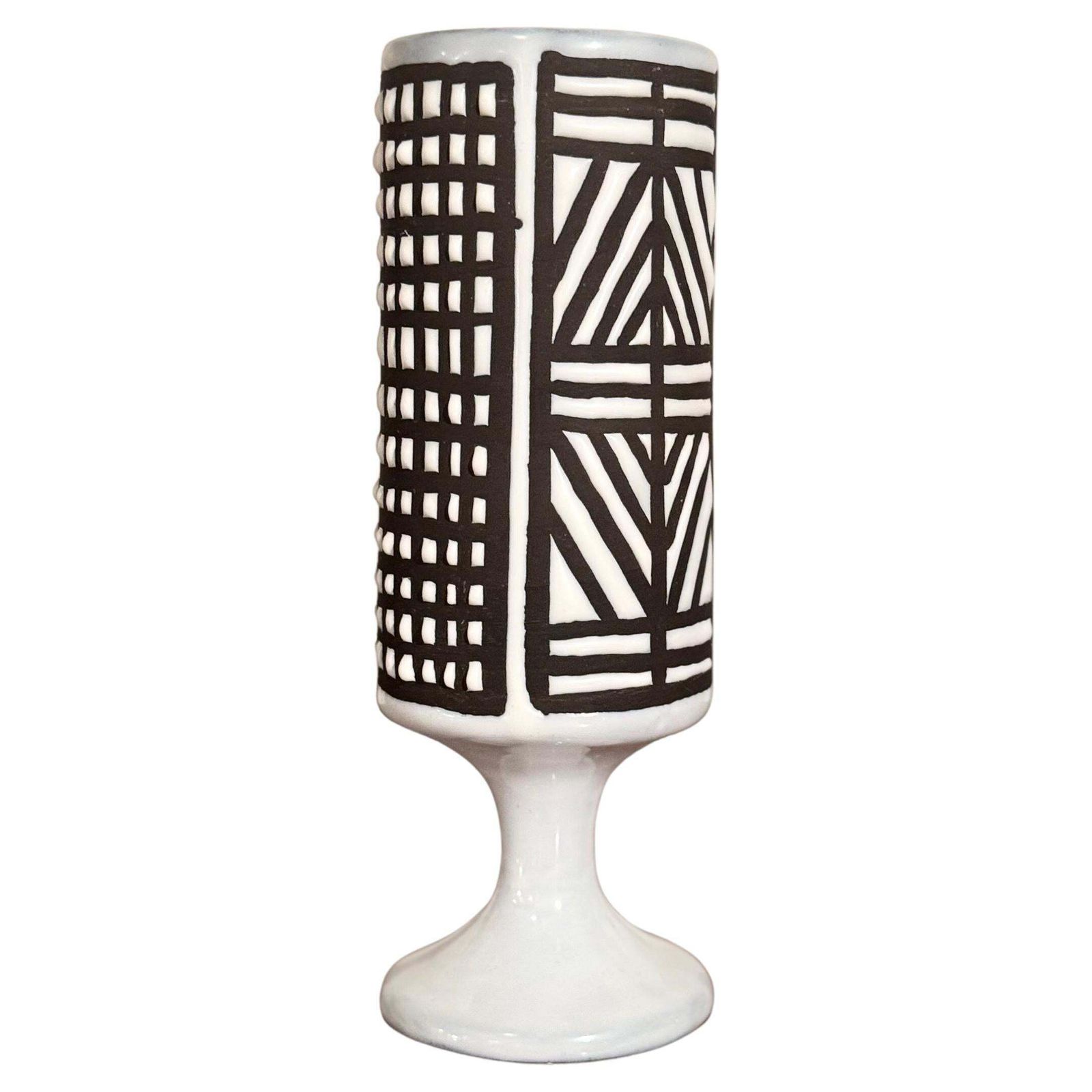 Ceramic Small Vase Black And White Graphic Geometric Design By Capron, Vallauris
