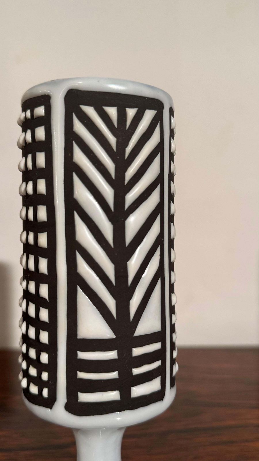 Home Decor Ceramic Small Vase Black And White Graphic Geometric Design By Capron, Vallauris photo