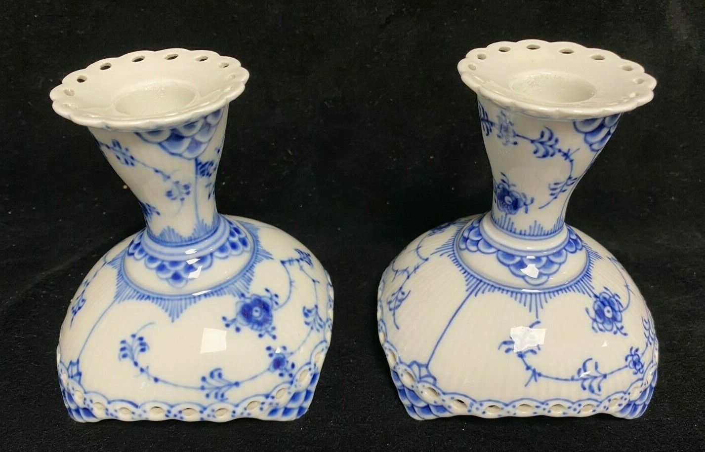 Royal Copenhagen Porcelain Blue Lace Pair Candlesticks Full Blue Lace photo furniture