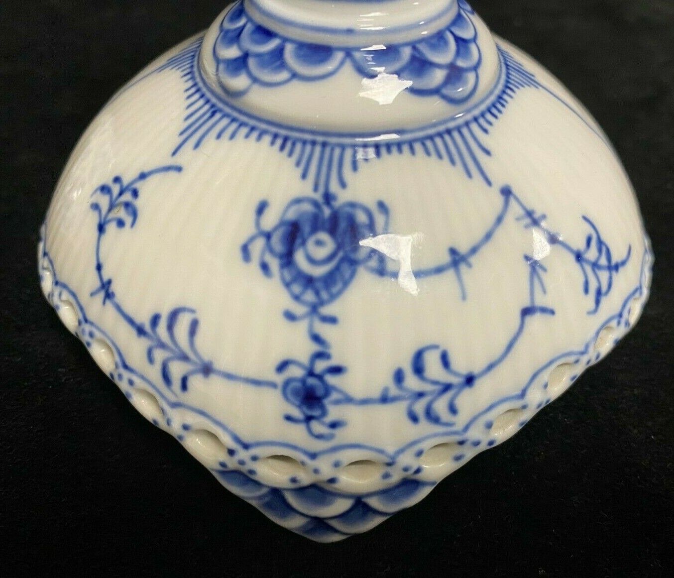 Royal Copenhagen Porcelain Blue Lace Pair Candlesticks Full Blue Lace photo vintage