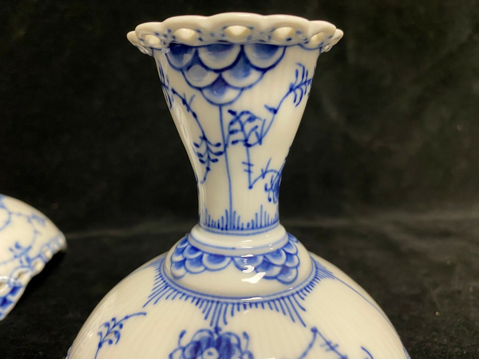 photo furniture Royal Copenhagen Porcelain Blue Lace Pair Candlesticks Full Blue Lace