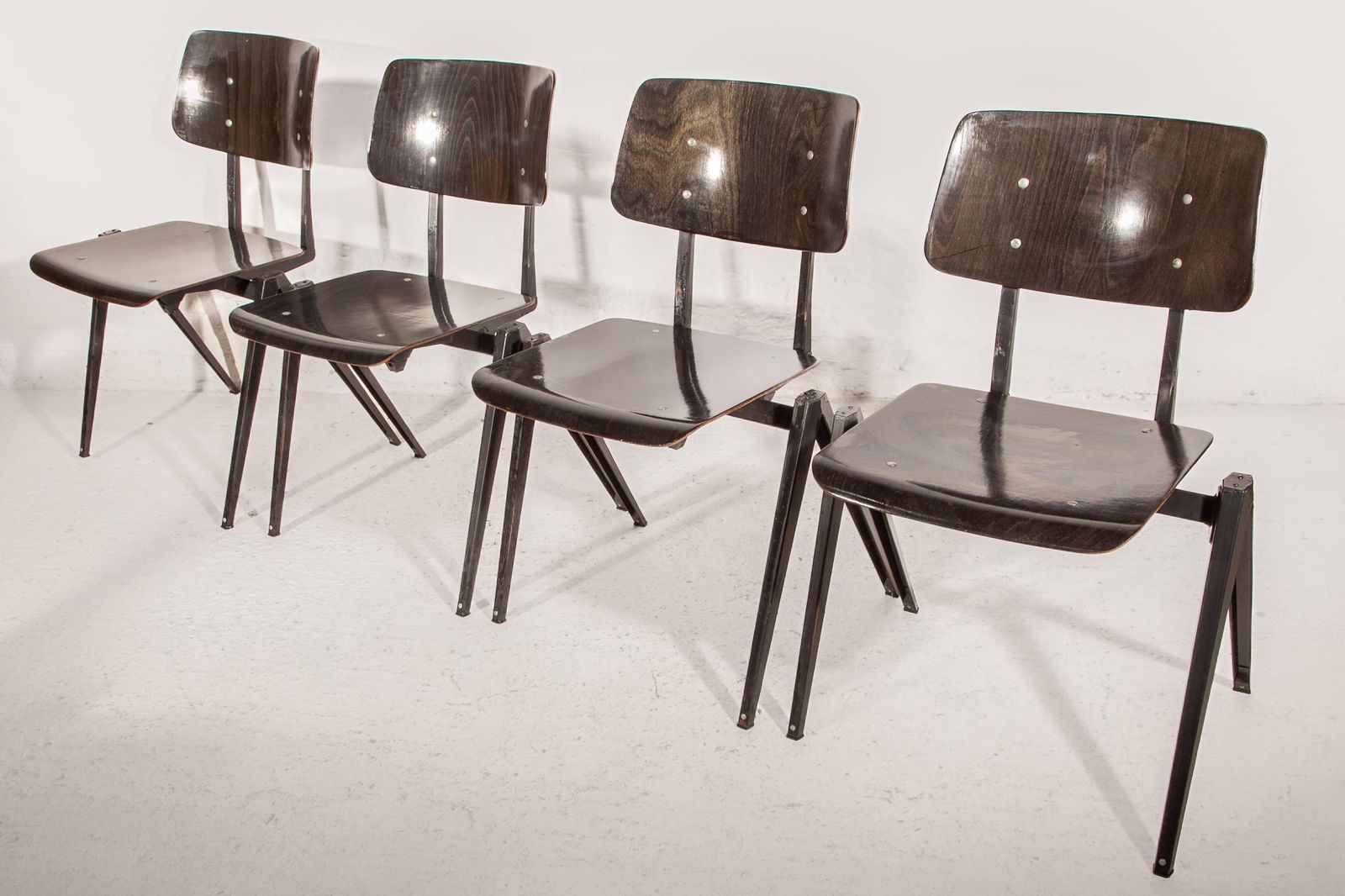Furniture Stacking Chairs S21 Galvanitas, Minimalistic Plywood Black  Grey Metal Chairs photo