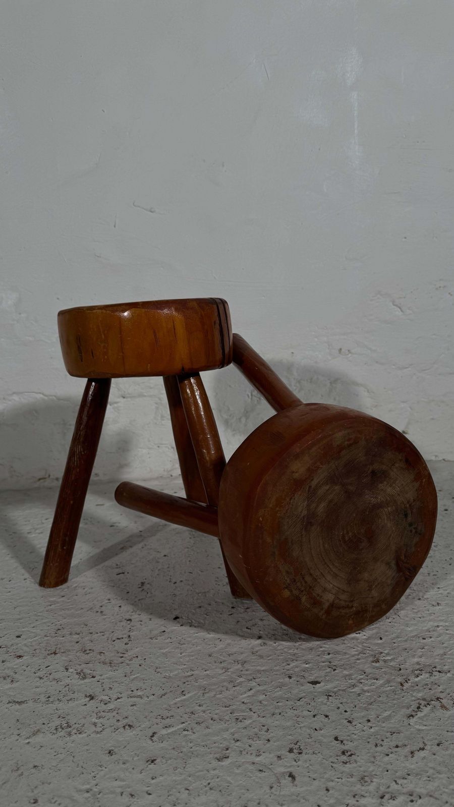 Wabi Sabi Tripod Stools, France 1960s, Set Of Two. photo vintage