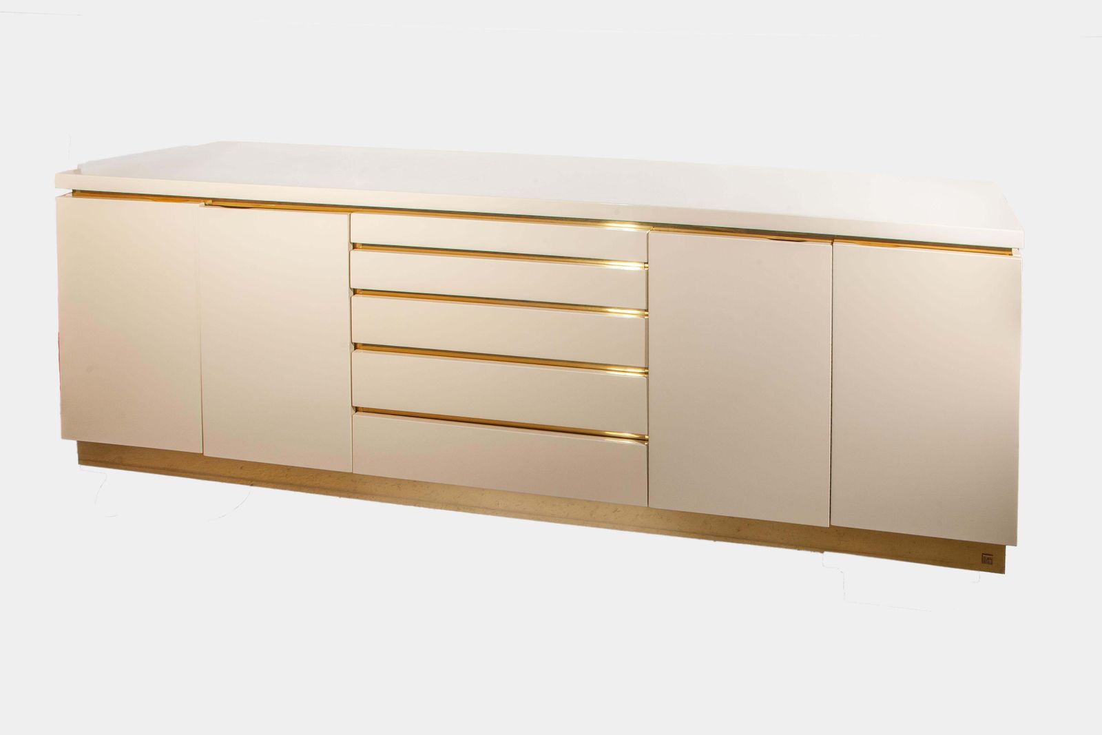 photo furniture White Lacquer And Brass Sideboard By Jean Claude Mahey, 1980s