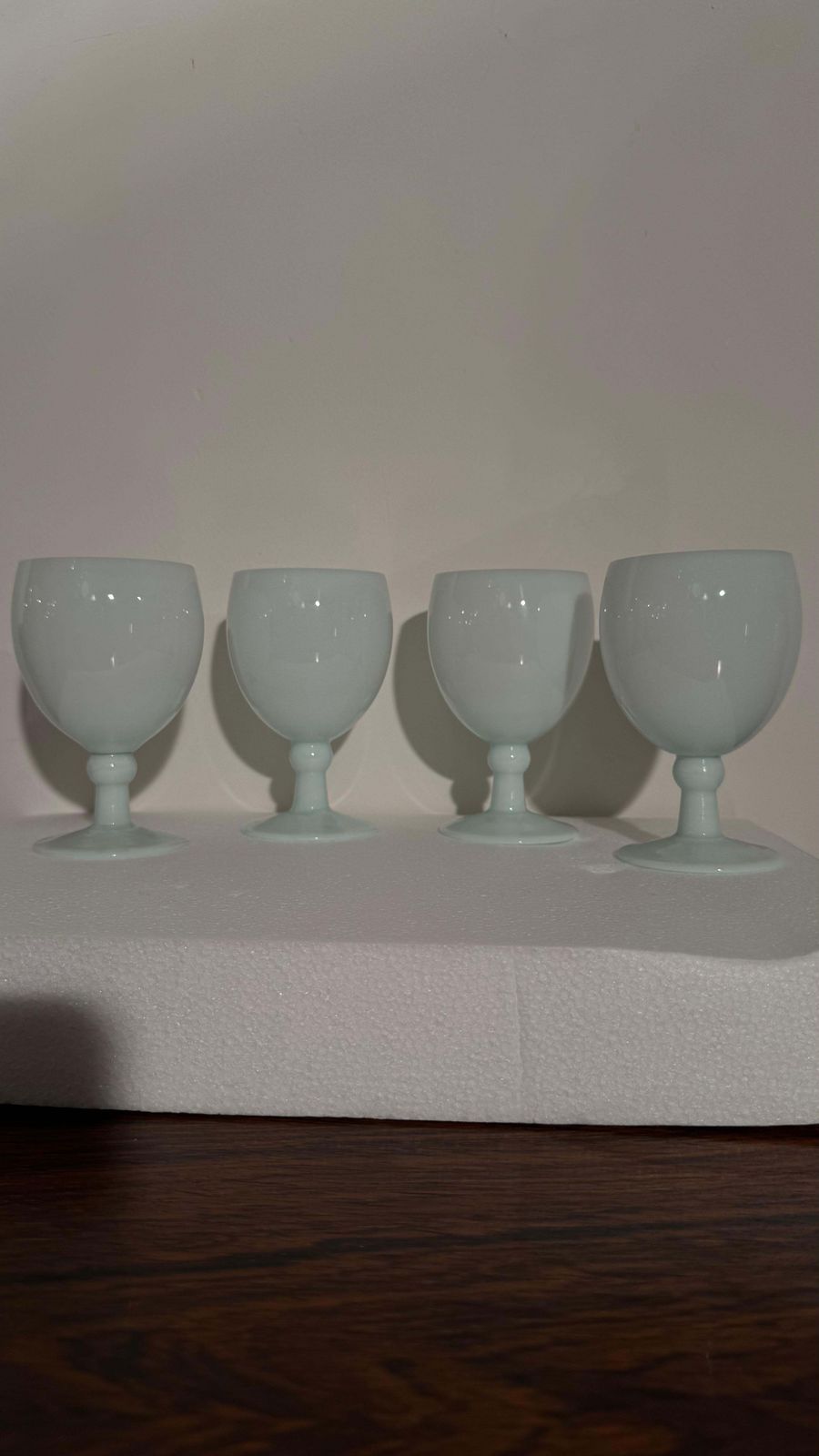 photo vintage Antique Set Of Nine Opal Wine Glasses Hand Crafted In France, Portieux Vallerys