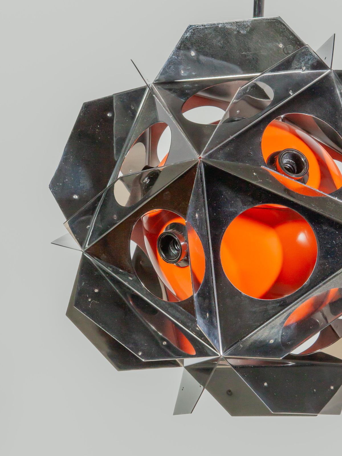 Space Age Bruno Munari Style Set Of Two Orange Geometric Chandeliers photo buy