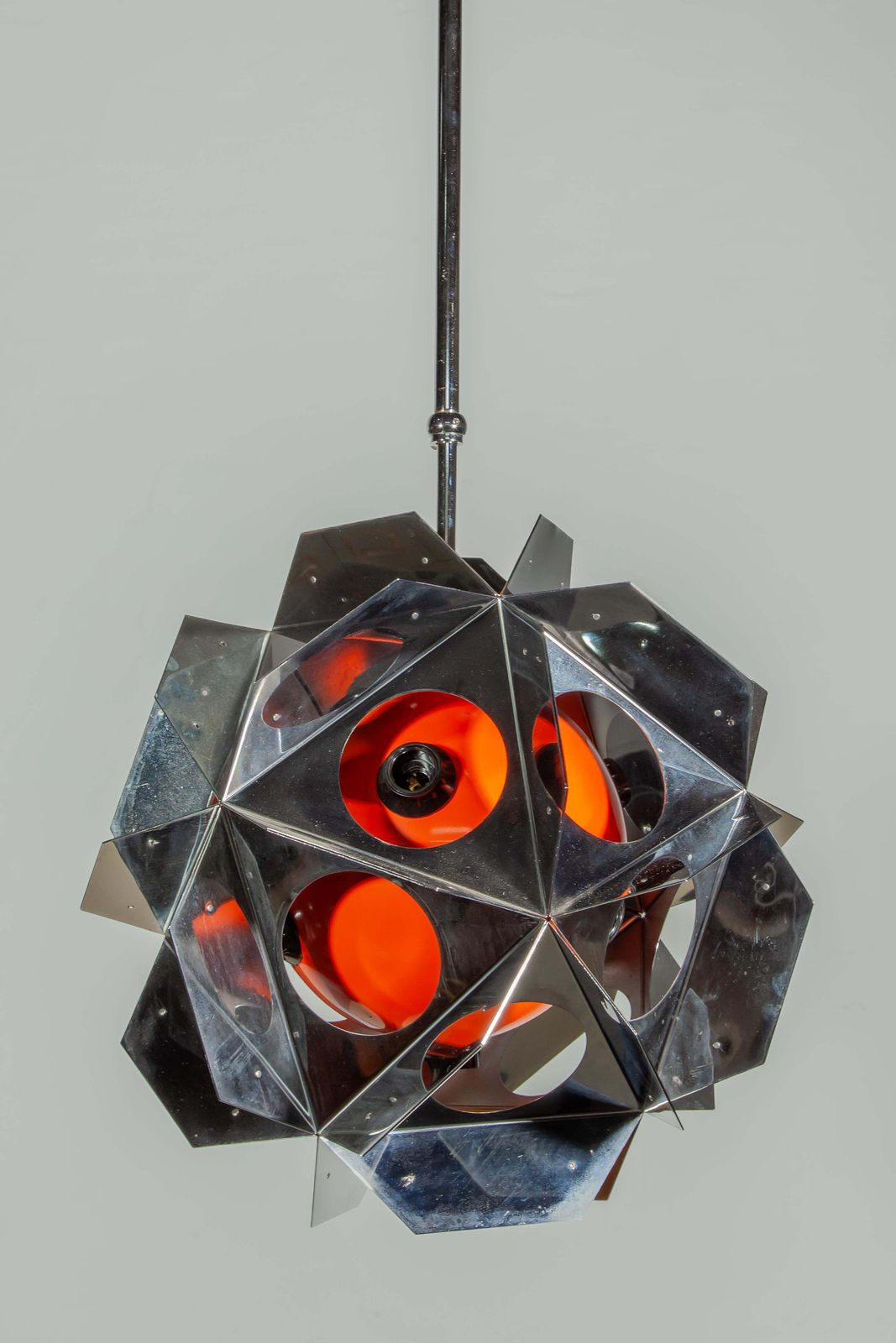 photo vinterior Space Age Bruno Munari Style Set Of Two Orange Geometric Chandeliers
