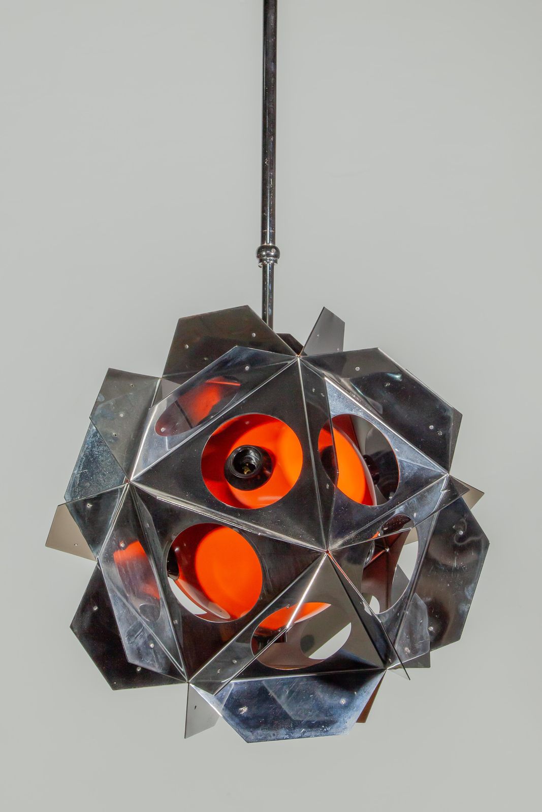 photo buy Space Age Bruno Munari Style Set Of Two Orange Geometric Chandeliers