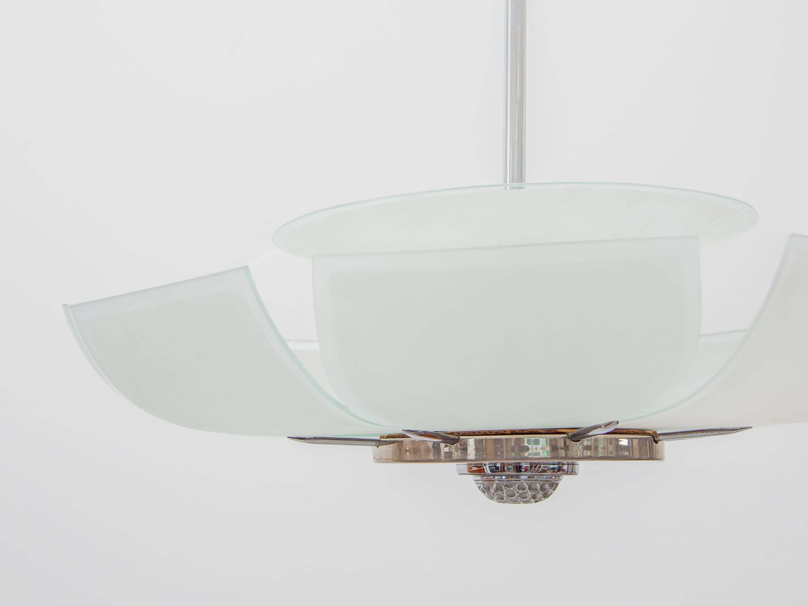 Art Deco Chandelier In Glass And Chrome, 1925, France, Modern Flower Design photo Lighting