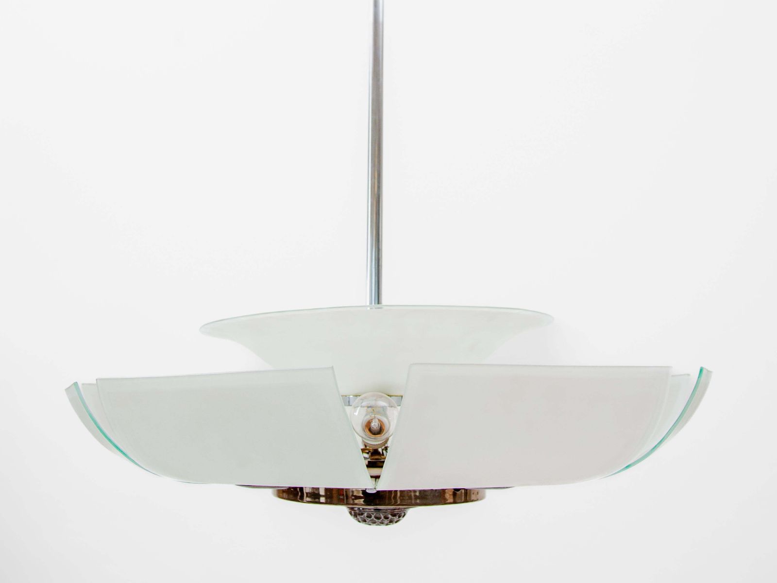 Art Deco Chandelier In Glass And Chrome, 1925, France, Modern Flower Design photo vinterior