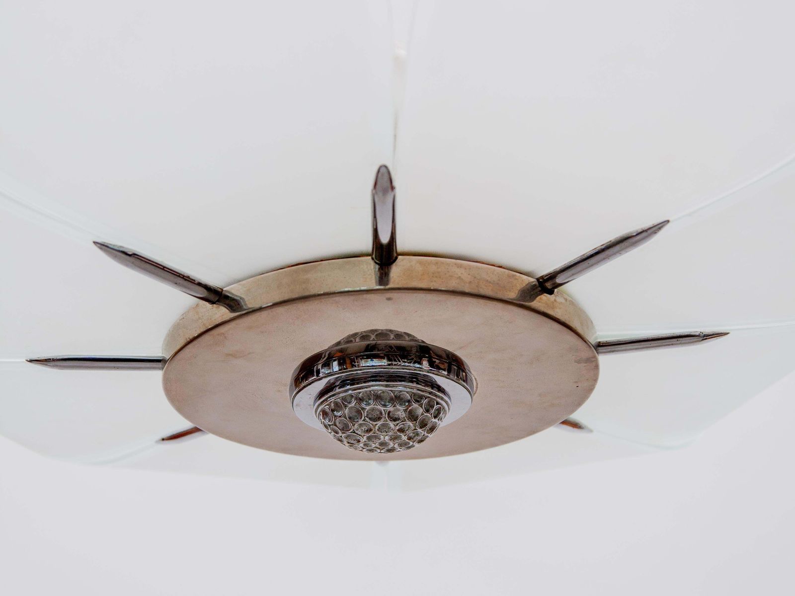 Lighting Art Deco Chandelier In Glass And Chrome, 1925, France, Modern Flower Design photo