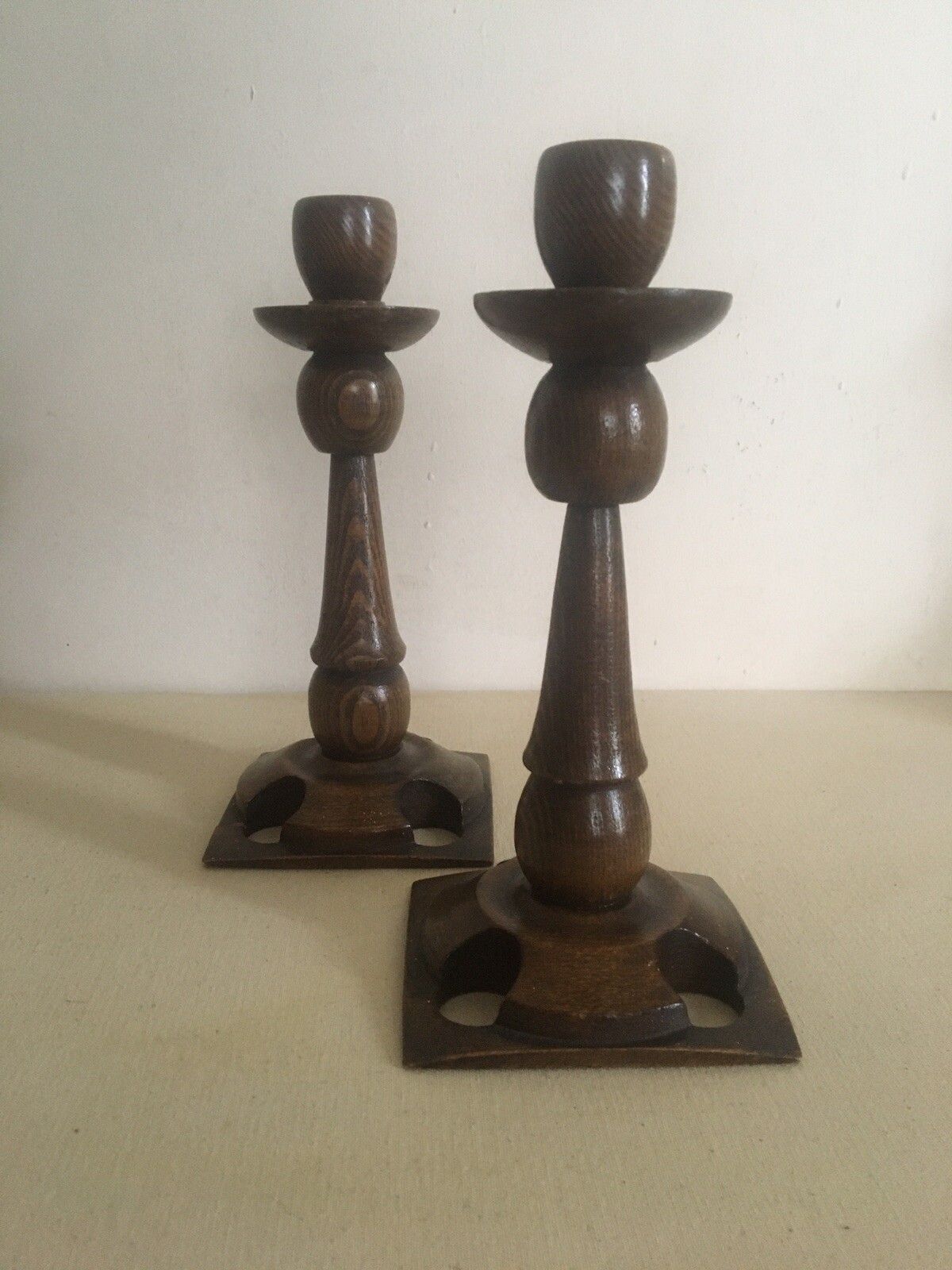Pair Arts And Crafts Wooden Candlesticks Aesthetic Movement Treen