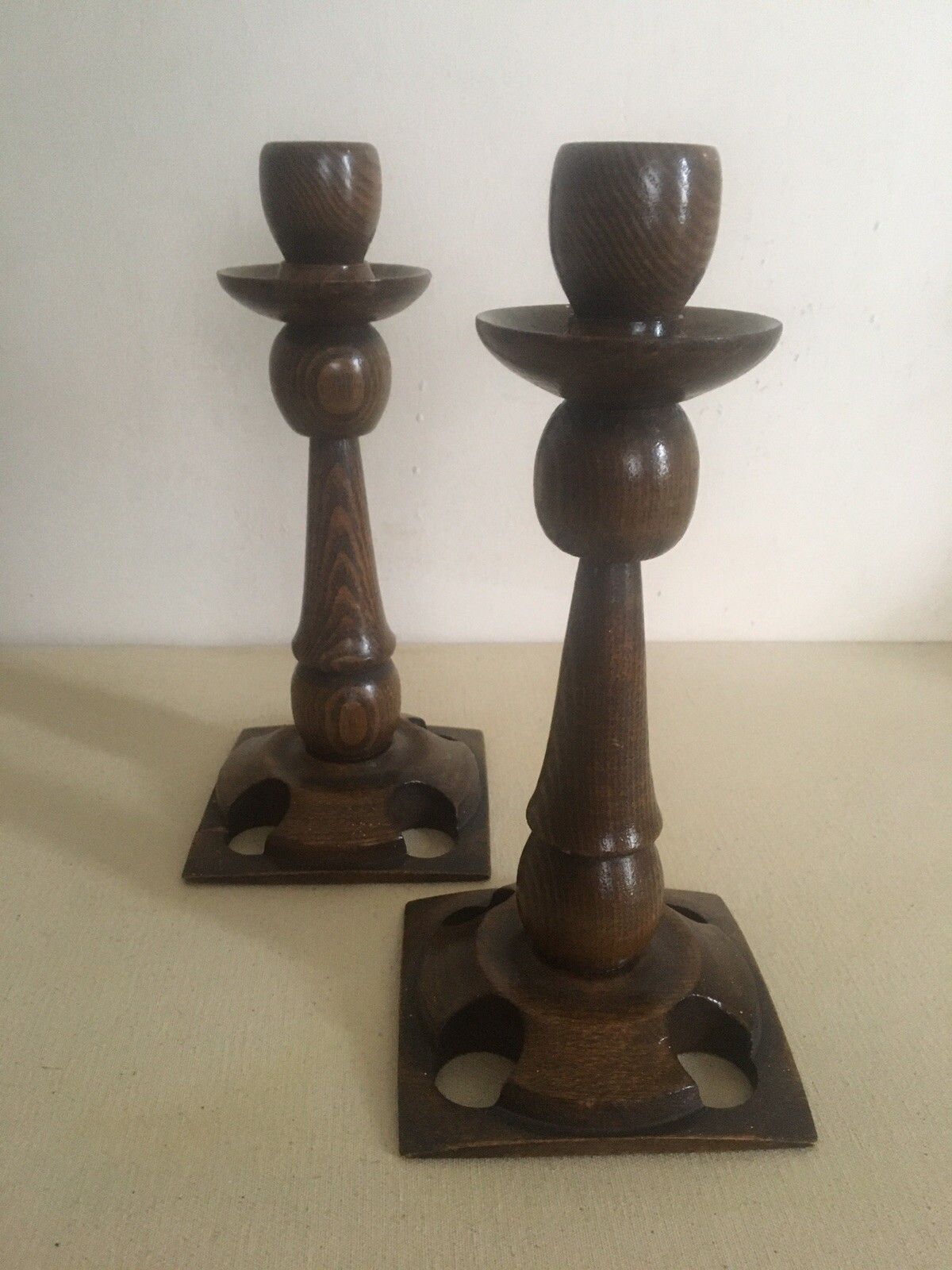 Pair Arts And Crafts Wooden Candlesticks Aesthetic Movement Treen photo Home Decor