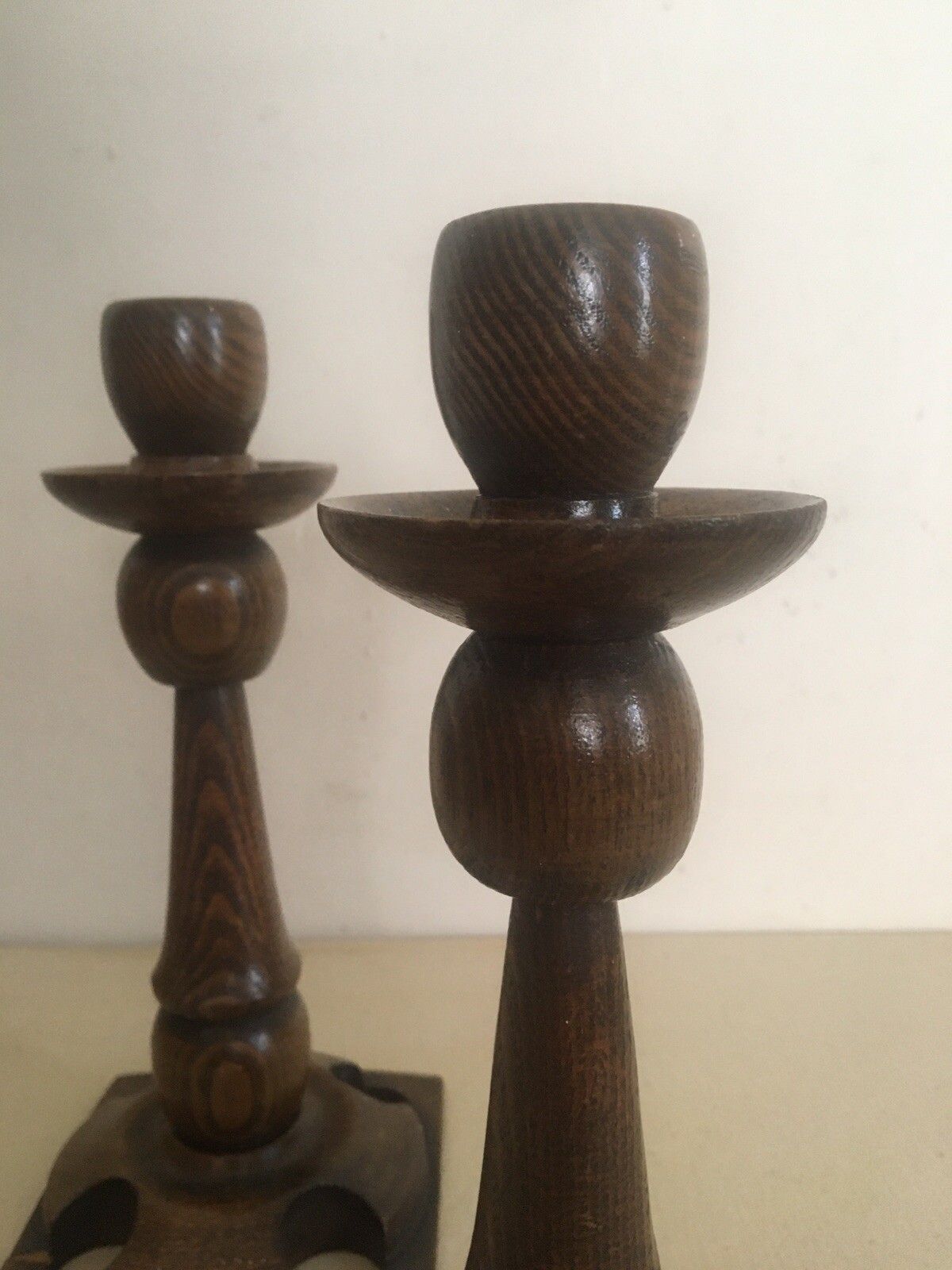 Pair Arts And Crafts Wooden Candlesticks Aesthetic Movement Treen photo 52.0