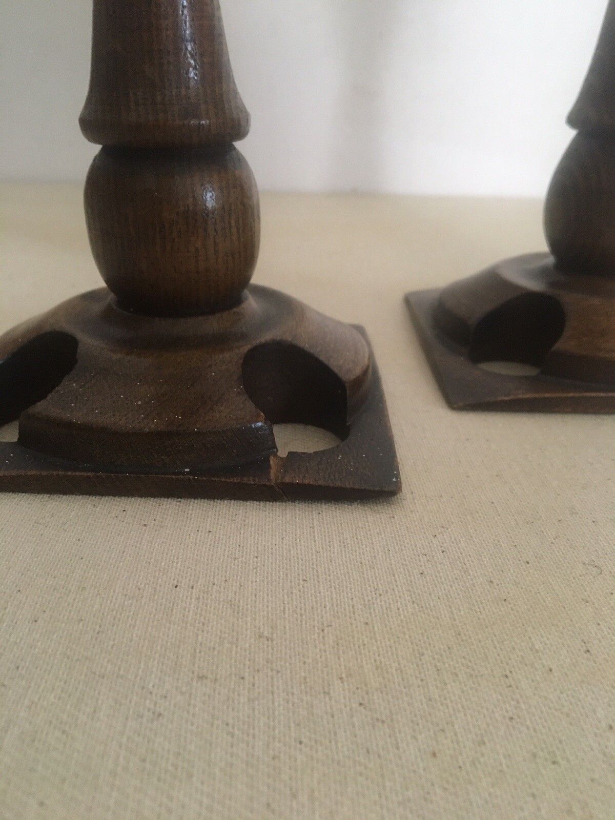 Pair Arts And Crafts Wooden Candlesticks Aesthetic Movement Treen photo vintage