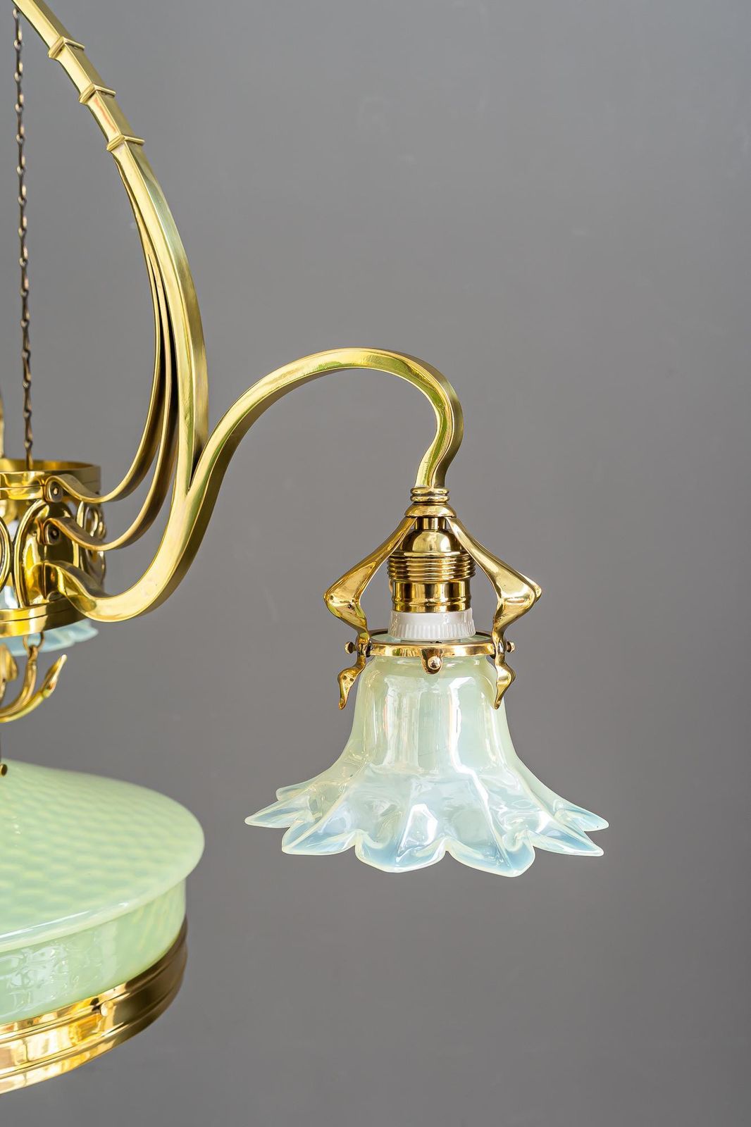 Adjustable Floral Jugendstil Chandelier With Opaline Glass Shades Around 1910 photo furniture