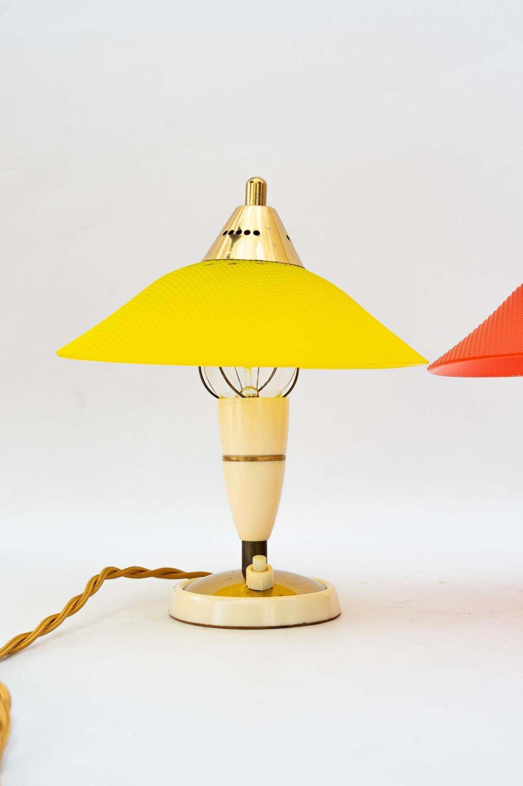 2 Rupert Nikoll Lucite Table Lamps Red And Yellow Vienna Around 1960s photo for sale